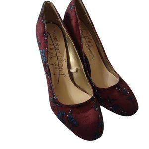 Libby Edelman Chic Velvet Floral Block Heels 8.5